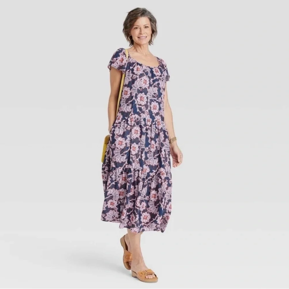 Knox Rose Maxi Floral Boho Festival Hippie Prairie Dress - Blue Pink - NWOT - Picture 2 of 16